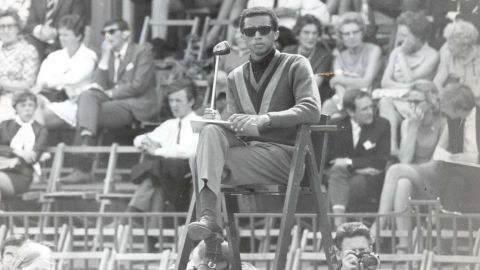 Arthur Ashe referees the Taylor-Emerson match at the Queen's Club.
