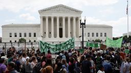 Abortion rights demonstrators protest outside the United States Supreme Court as the court announced its ruling to overturn the landmark Roe v Wade abortion decision.