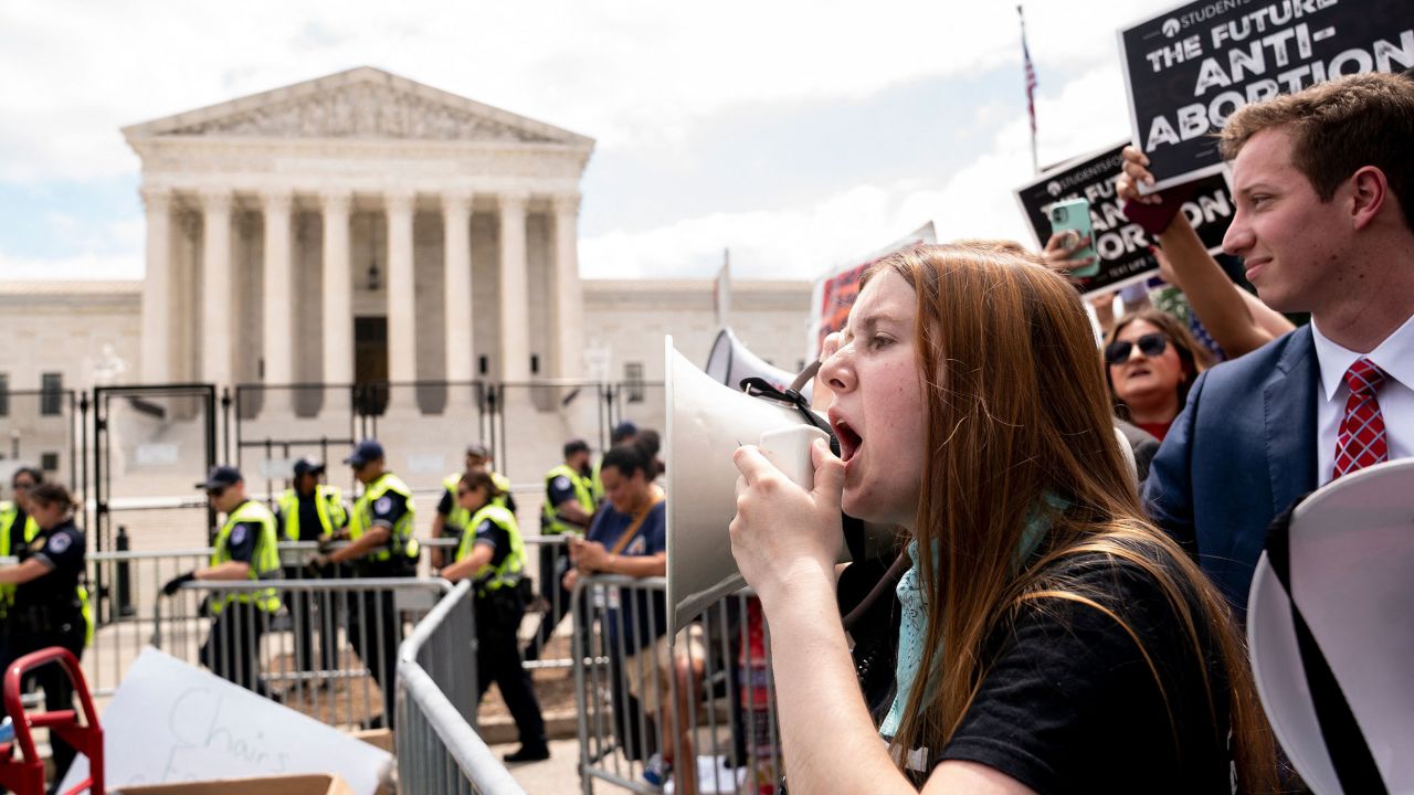Anti-abortion activists gather outside the US Supreme Court in Washington, DC, on June 24, 2022.