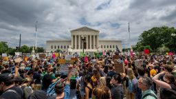 People protest in response to the Dobbs v Jackson Women's Health Organization ruling in front of the U.S. Supreme Court on June 24, 2022.