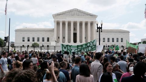 Demonstrators gather outside the US Supreme Court in Washington, DC, on June 24, 2022.
