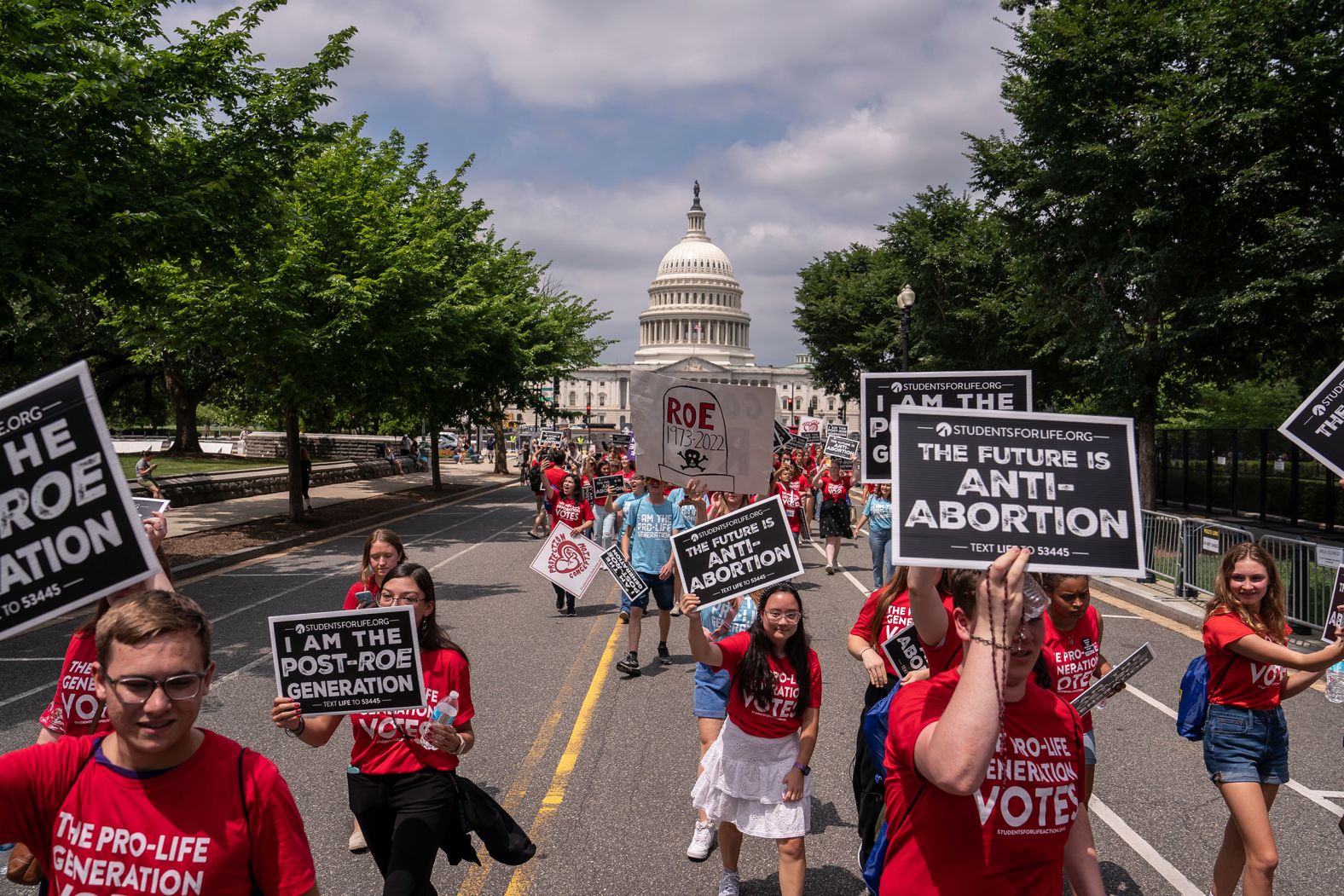 Anti-abortion activists demonstrate in Washington, DC, on Friday.