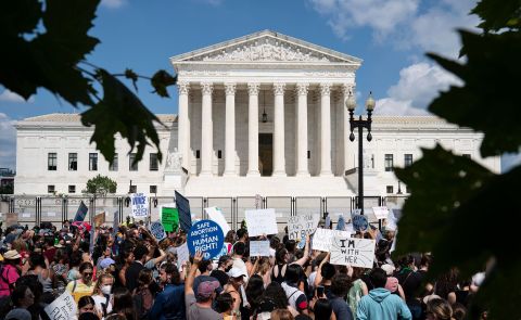 Pro-abortion protesters gather for a demonstration outside the Supreme Court on Friday.