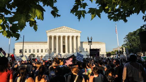 Demonstrators gather outside the US Supreme Court in Washington, DC, on June 24, 2022.