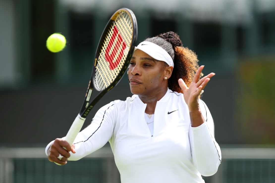 Williams plays a backhand during a training session ahead of Wimbledon. 