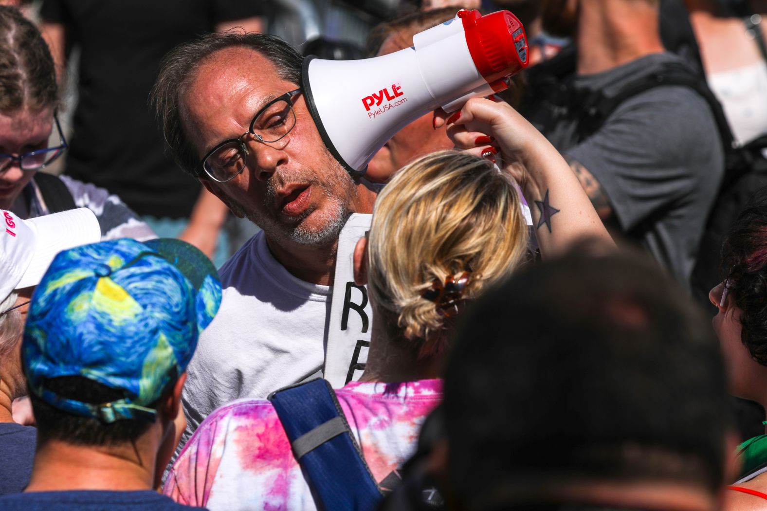 Anti-abortion and abortion-rights demonstrators rally in front of the Supreme Court in Washington, DC, on Saturday.