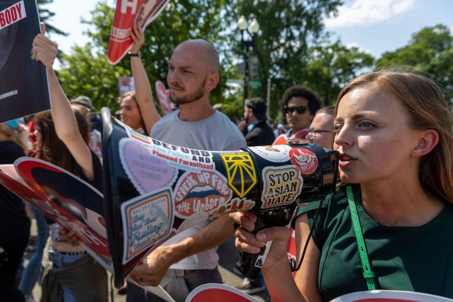 Anti-abortion protesters gather outside the Supreme Court in Washington, DC, on June 26.