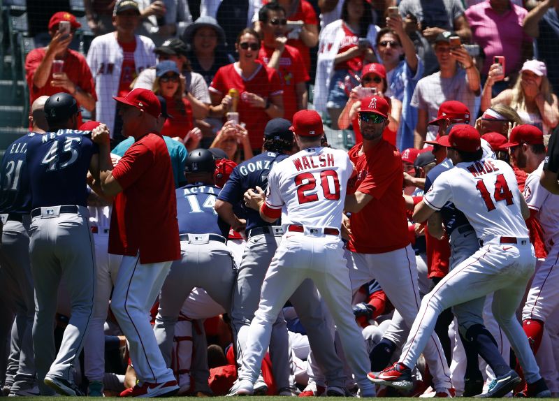 MLB 12 suspended after mass brawl between Mariners and Angels CNN