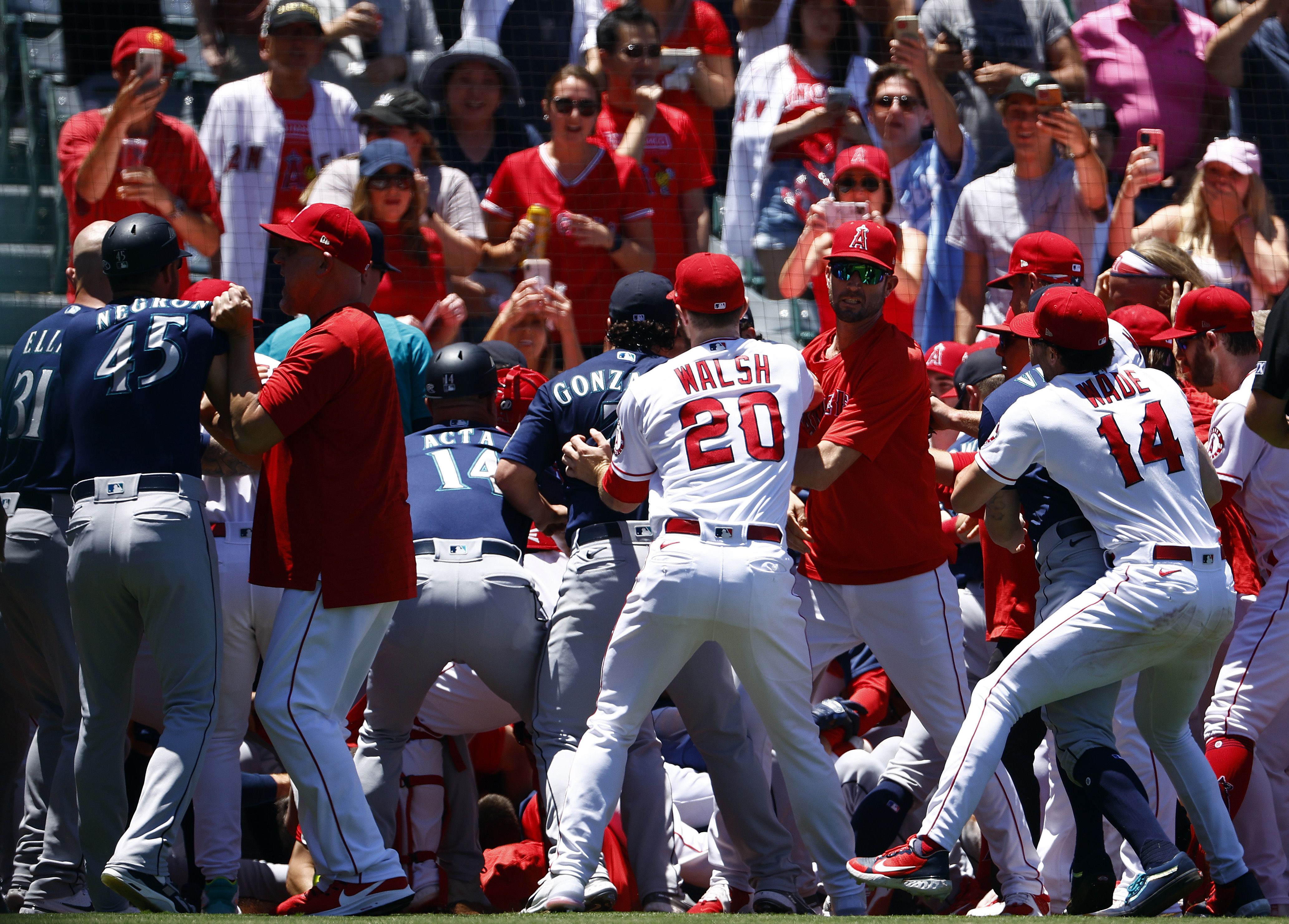 MLB: 12 suspended after mass brawl between Mariners and Angels