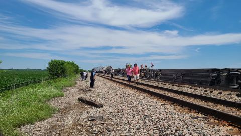 A train heading to Chicago about 100 miles northeast of Kansas City, Missouri, reportedly collided with a dump truck.