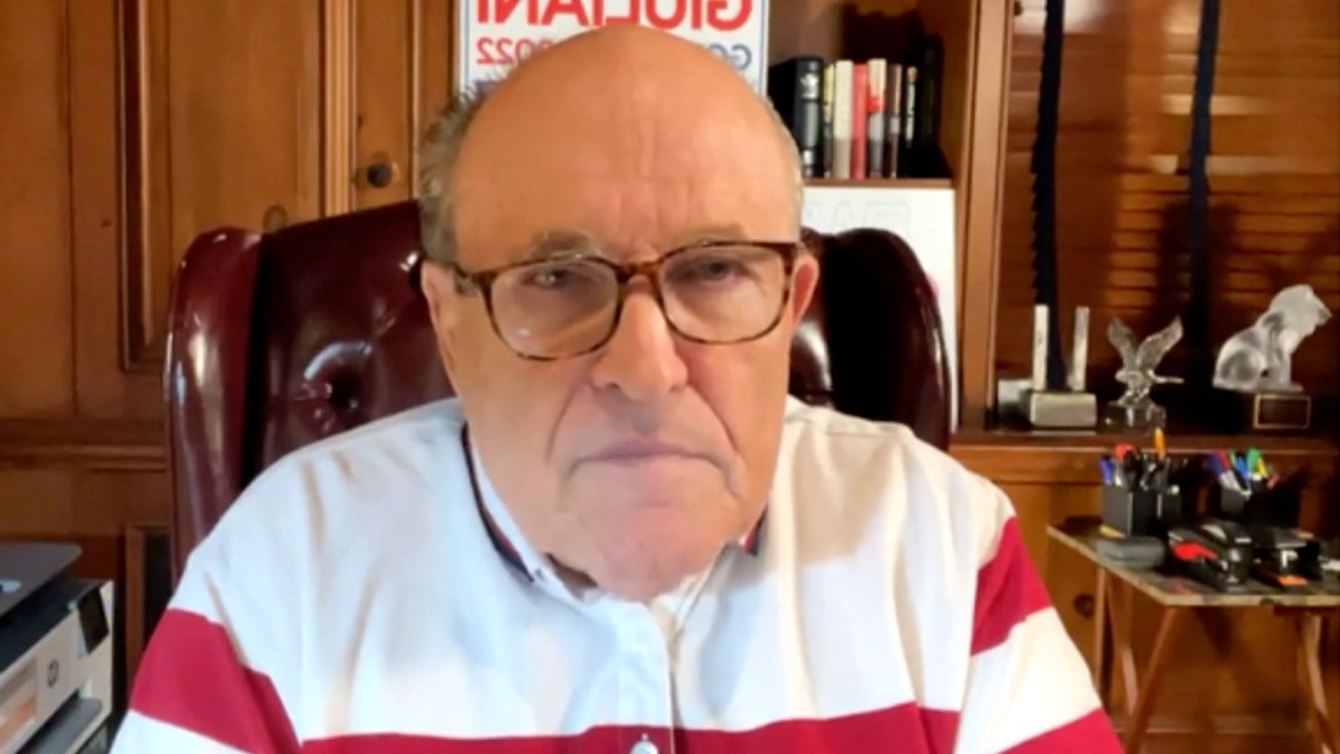 Rudy Giuliani speaks during a virtual news conference on the incident via Facebook.
