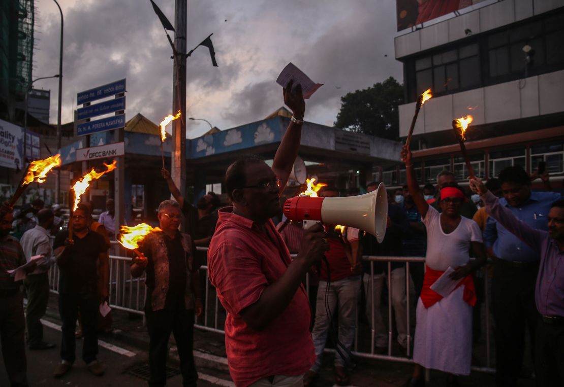 People protest against rising living costs, amid Sri Lanka's economic crisis, in Colombo on June 27.