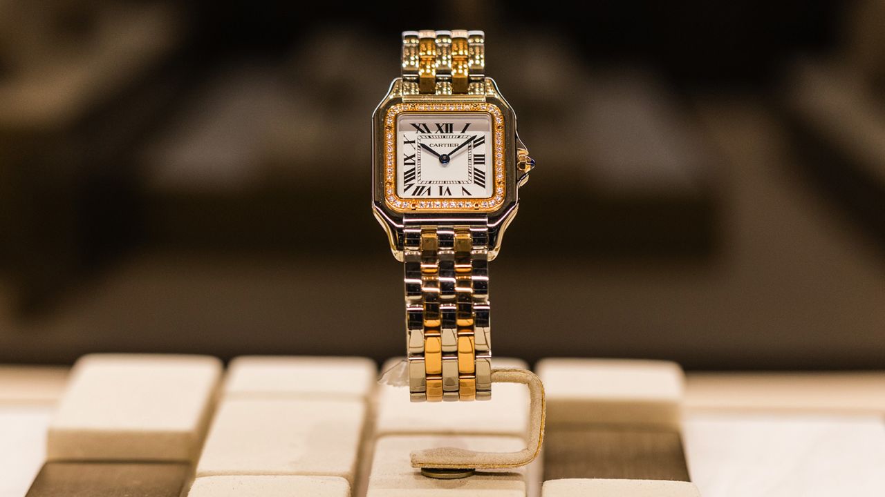A Cartier de Panthere wristwatch on display at a Cartier luxury goods store in Paris, France, May 2021.