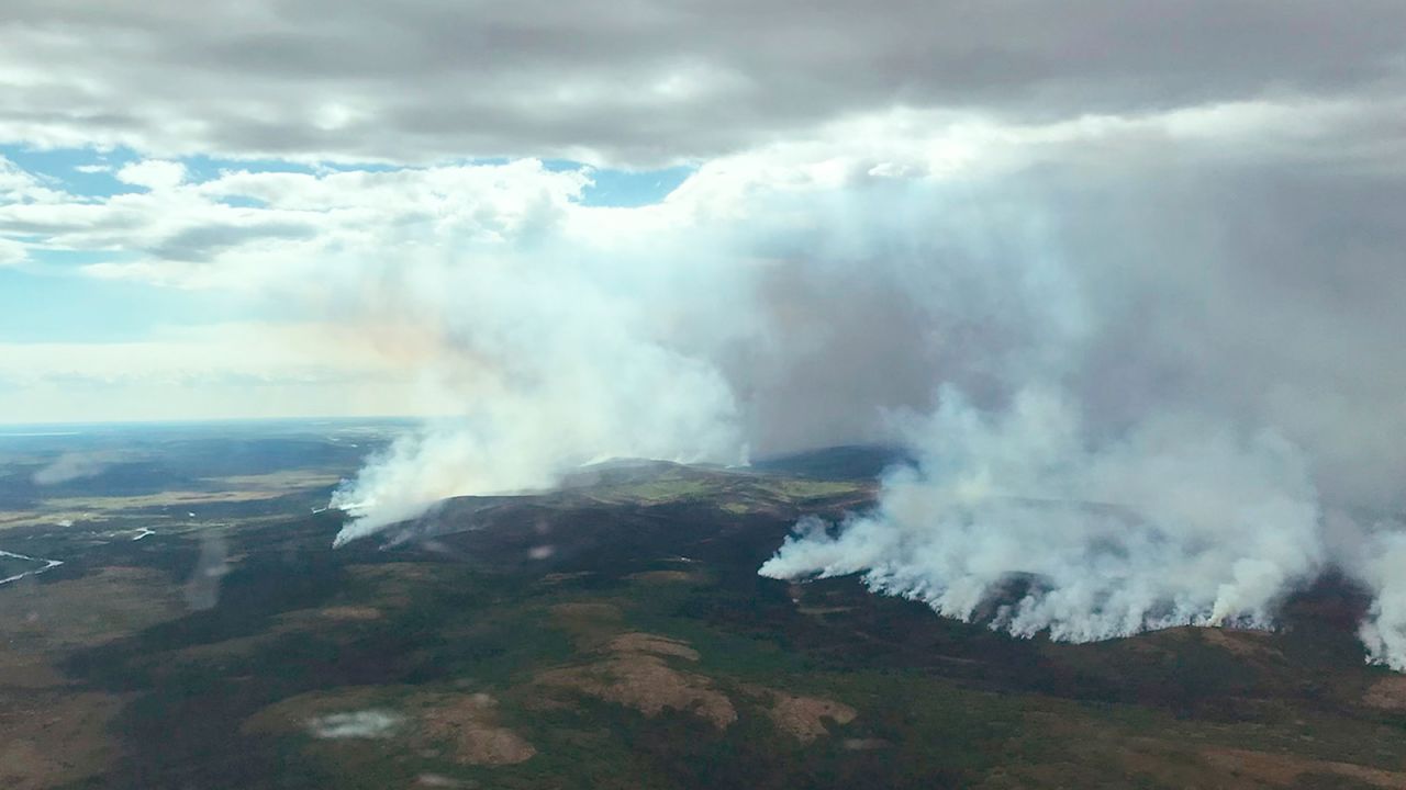 The East Fork Fire burns through the southern Alaskan Tundra near St. Mary's on June 9th, 2022.