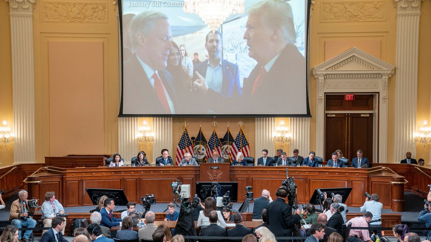 The House select committee investigating the January 6, 2021 riot is pictured during its last hearing in June on Capitol Hill in Washington, DC. 
