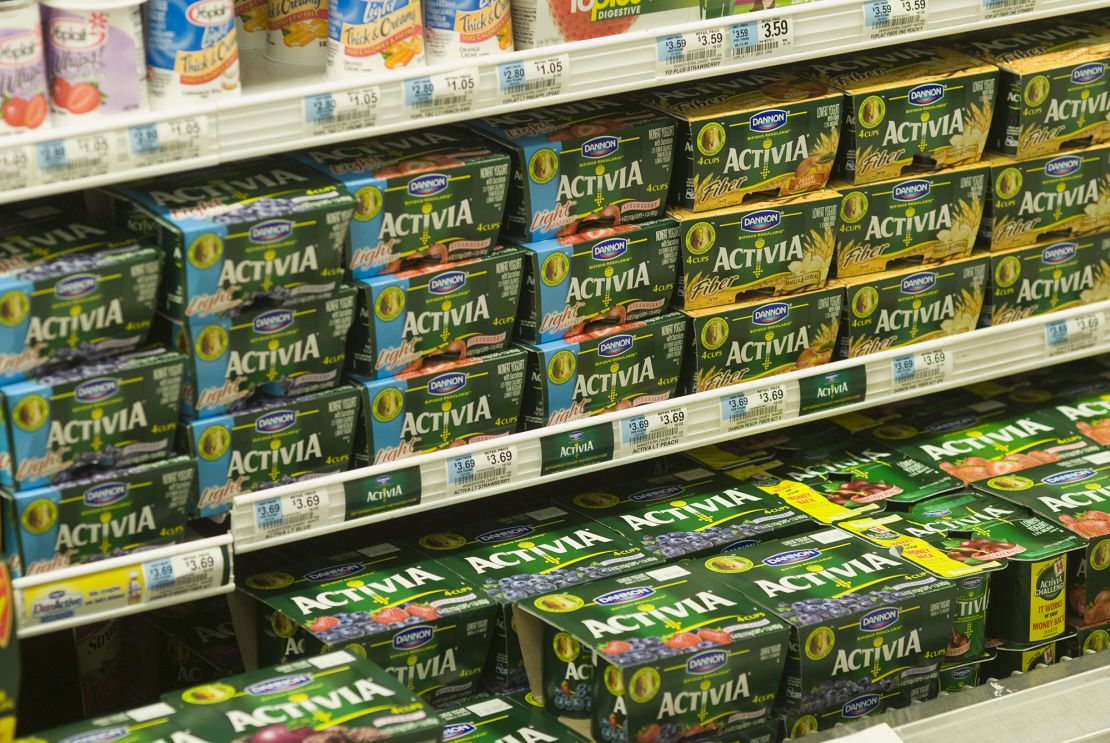 Containers of Dannon Activia Yogurt are seen on a supermarket shelf in 2009.