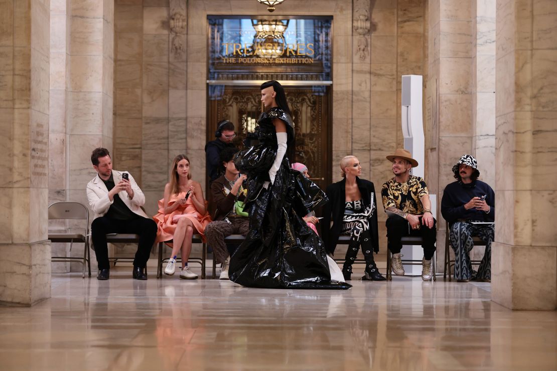 Bella Hadid walks the runway at Marc Jacobs Fall 2022 at the New York Public Library.