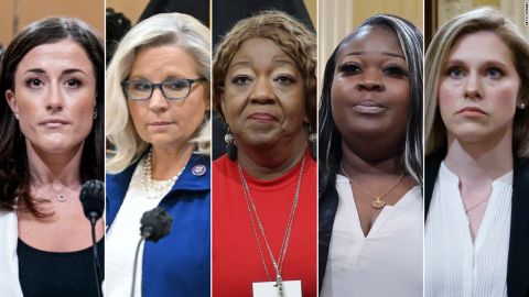 From left to right, Cassidy Hutchinson, Rep. Liz Cheney, Ruby Freeman, Wandrea "Shaye" Moss and Caroline Edwards.