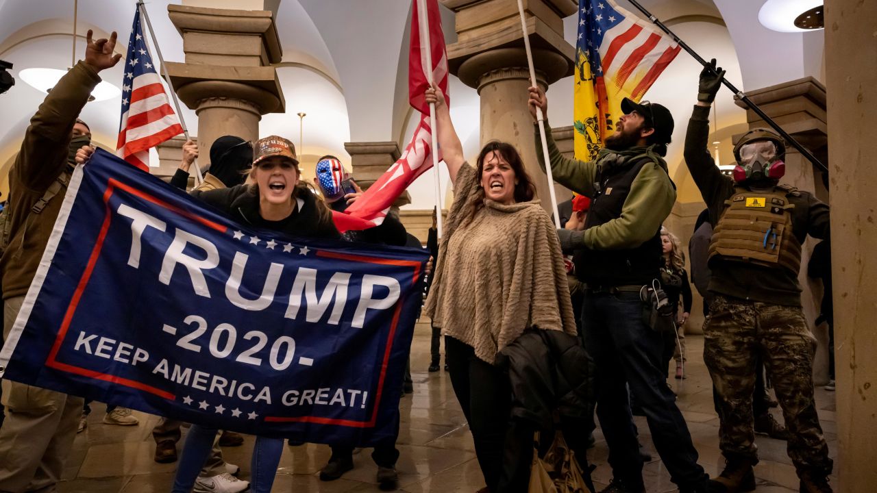 WASHINGTON, DC - JANUARY 6: Supporters of US President Donald Trump protest inside the US Capitol on January 6, 2021, in Washington, DC. - Demonstrators breeched security and entered the Capitol as Congress debated the 2020 presidential election Electoral Vote Certification. (Photo by Brent Stirton/Getty Images)