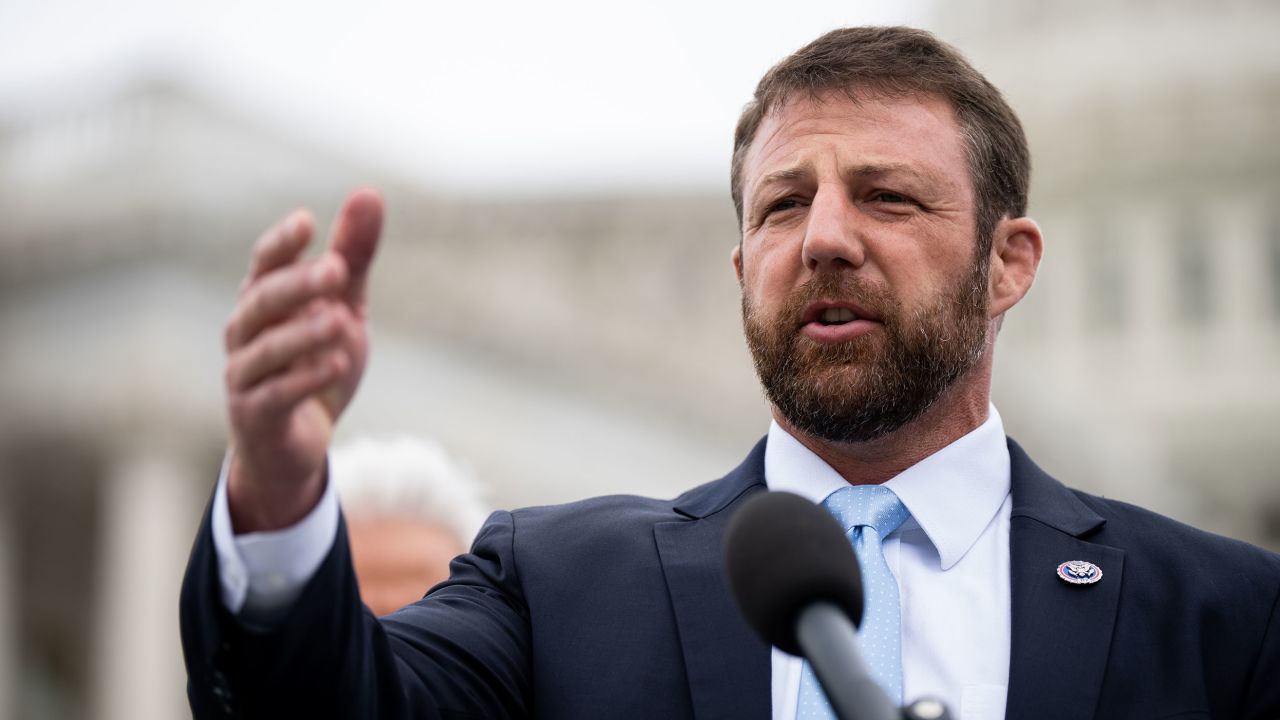 Rep. Markwayne Mullin, R-Okla., speaks during the news conference on the Invest to Protect Act outside the Capitol on Thursday, May 12, 2022.