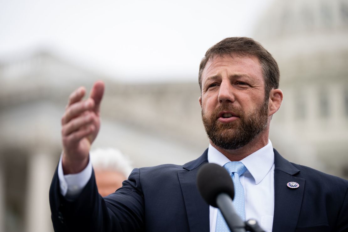Rep. Markwayne Mullin, R-Okla., speaks during the news conference on the Invest to Protect Act outside the Capitol on Thursday, May 12, 2022.