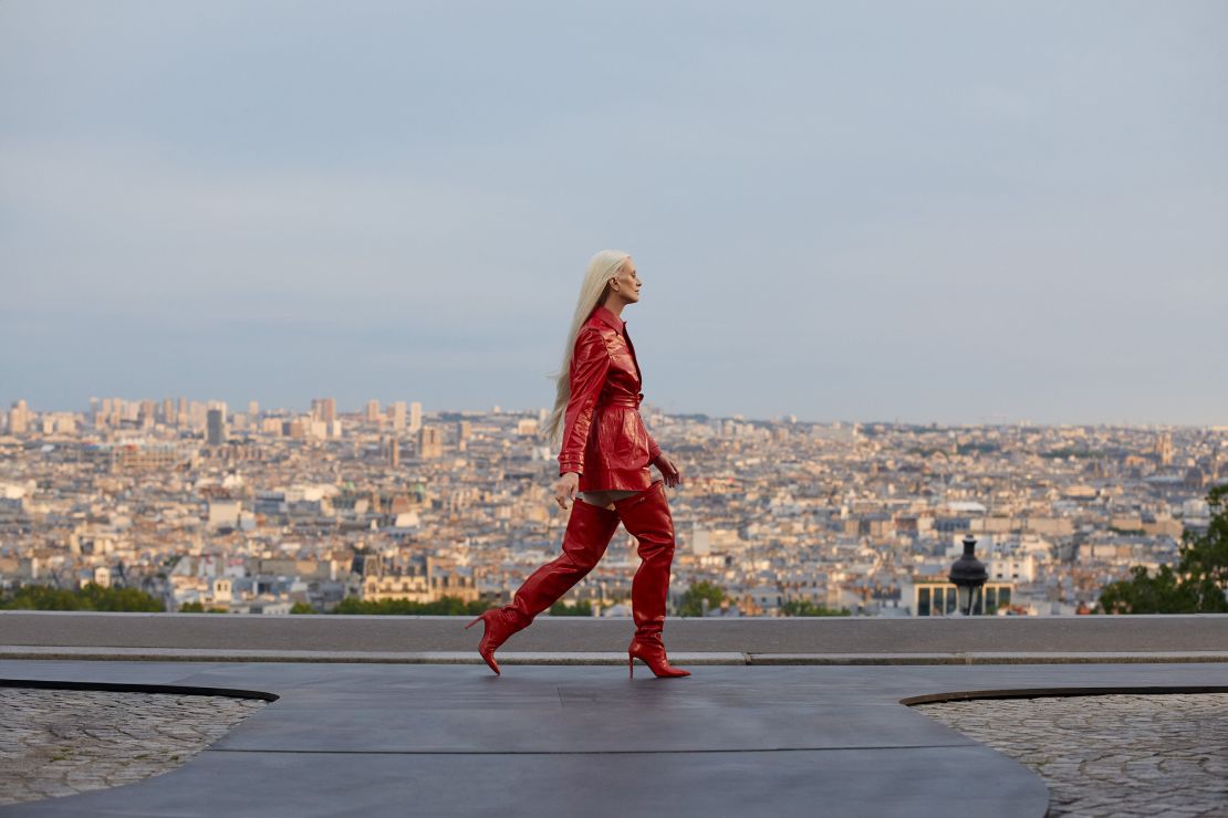 A striking red leather look closed the show.