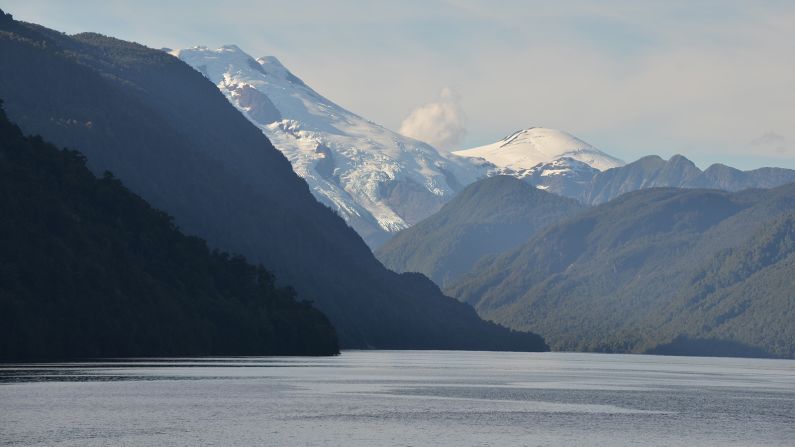 Fjords and mountains in Chile's Corcovado Gulf.