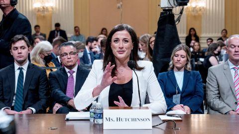 Cassidy Hutchinson, an aide to former White House Chief of Staff Mark Meadows, testifies during a House Select Committee hearing investigating the Jan. 6 attack on June 28, 2022. 