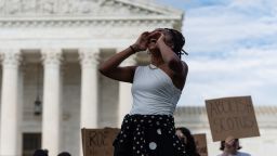 An abortion rights demonstrator leads a chant outside the US Supreme Court in Washington, D.C., US, on Monday, June 27, 2022. A CBS News poll suggested that a majority of Americans disapprove of the Supreme Court's decision overturning the constitutional right to an abortion, which is inflaming a partisan divide on display in comments by senior lawmakers. 