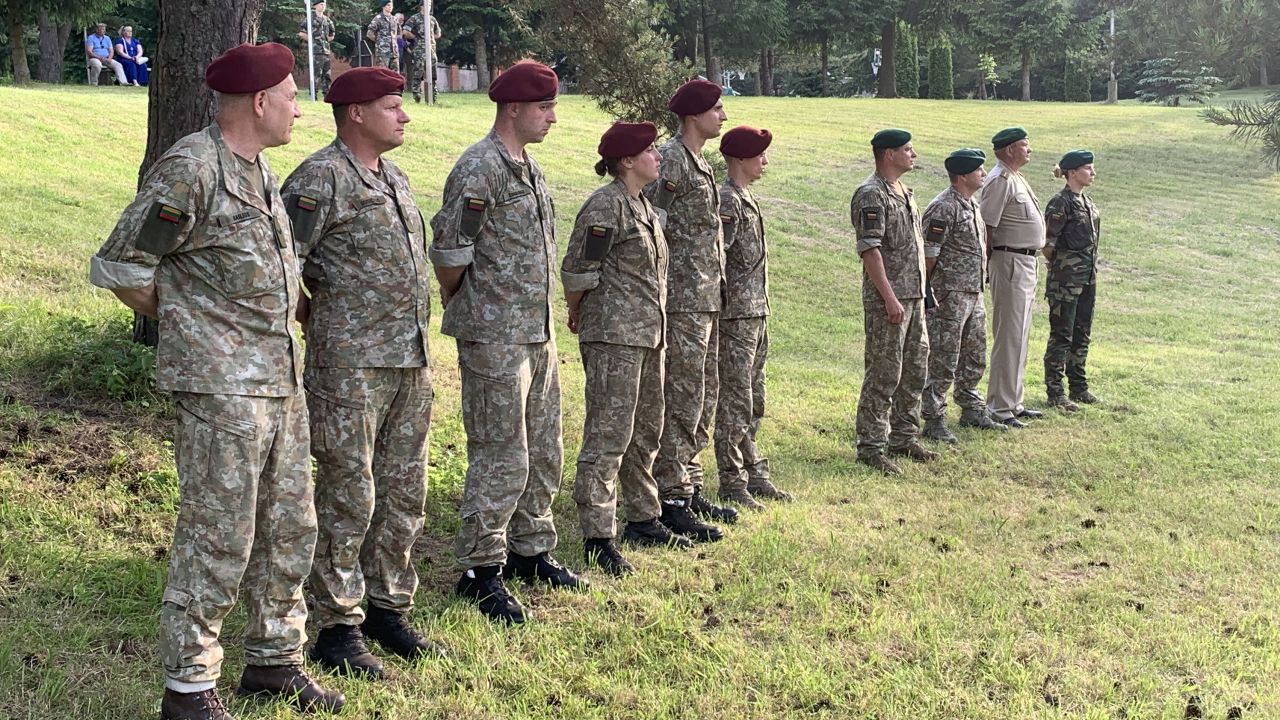New members of Lithuania's century-old militia, the Riflemen, are sworn in at a ceremony on Monday.
Kalvarija, Lithuania 