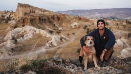 I<strong>nseparable duo:</strong> Tom Turcich, from New Jersey, and his dog Savannah, pictured during an appearance on "Good Morning America" in 2022, spent seven years walking around the world together. But life changed forever after they returned.