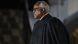 WASHINGTON, DC - OCTOBER 26: Supreme Court Associate Justice Clarence Thomas attends the ceremonial swearing-in ceremony for Amy Coney Barrett to be the U.S. Supreme Court Associate Justice on the South Lawn of the White House October 26, 2020 in Washington, DC. The Senate confirmed Barrett's nomination to the Supreme Court today by a vote of 52-48.