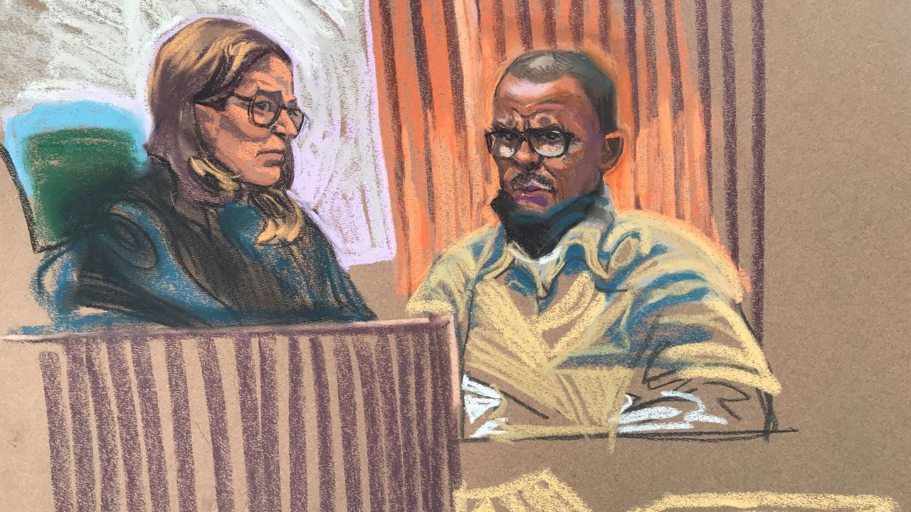 Kelly and the judge are seen in a sketch of the sentencing.