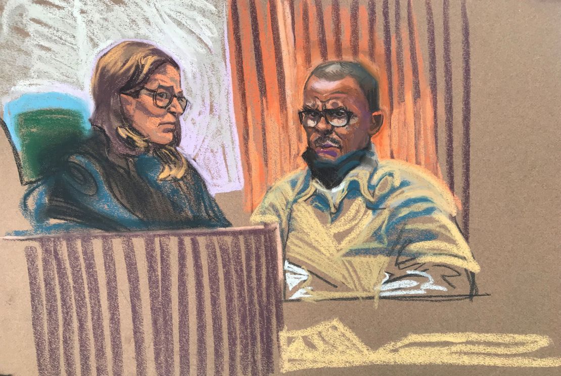 Kelly and the judge are seen in a sketch of the sentencing.