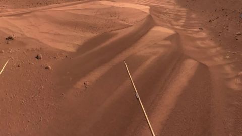 An image of dunes on Mars, taken by the Zhurong rover of the Tianwen-1 probe shortly before it entered dormancy in May 2022.