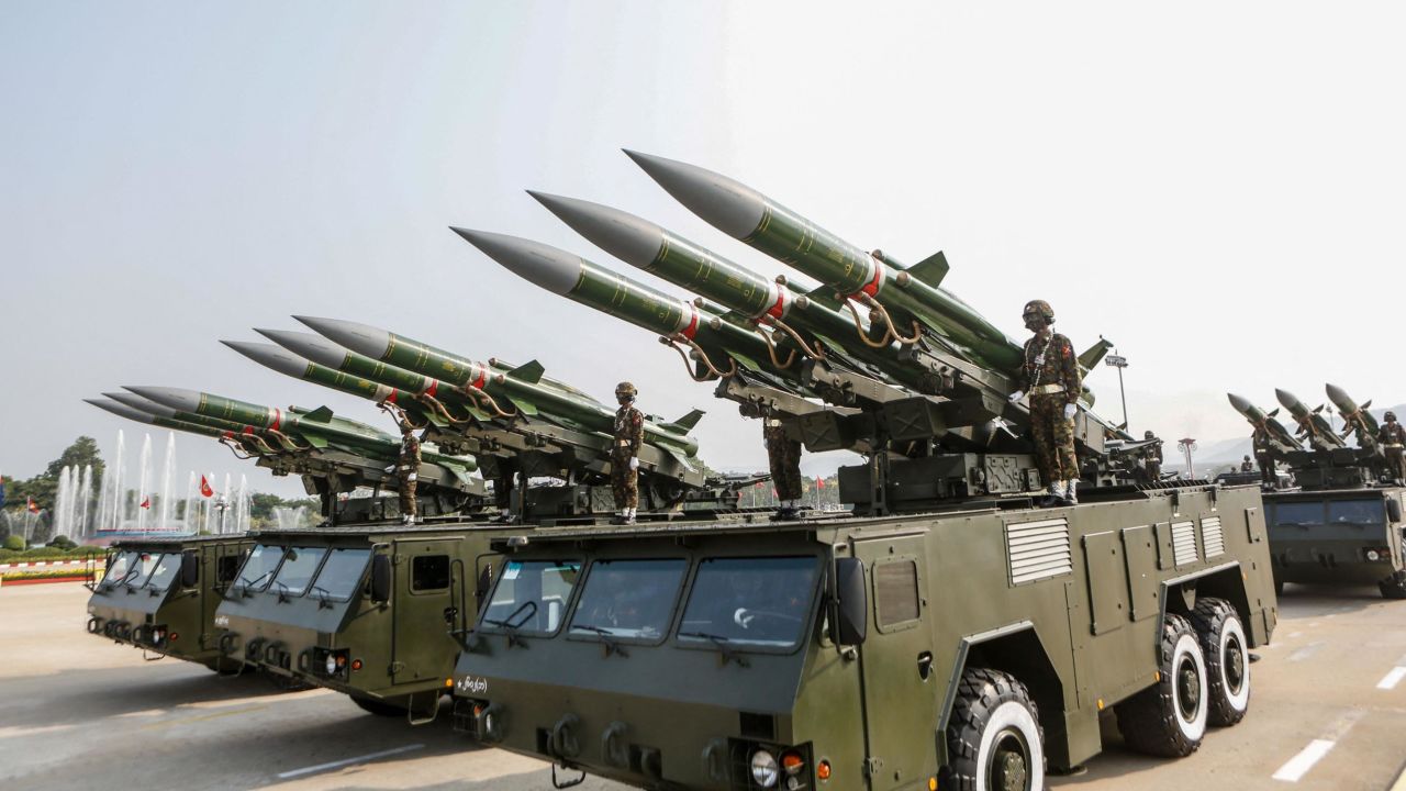 Military hardware is displayed during Myanmar's 77th Armed Forces Day parade in Naypyidaw on March 27.