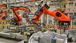 Robots are produced at a workshop of an automobile manufacturer in Qingzhou city, East China's Shandong Province, May 31, 2022. 