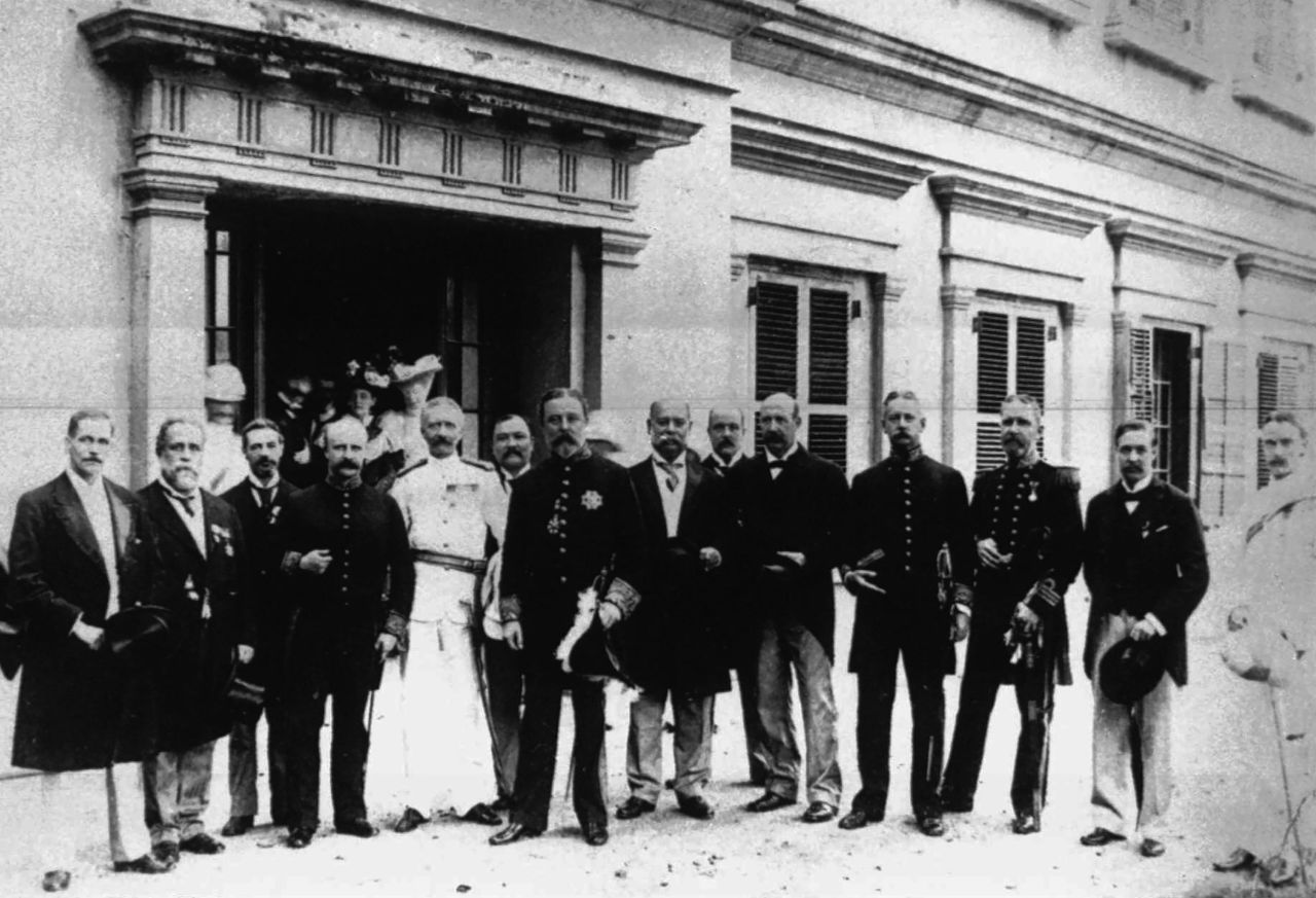 Members of Hong Kong's Legislative Council pose for a photo in front of Government House, the residence of the then-colony's governor, in 1897.