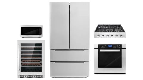 Cosmo 5-Piece Kitchen Package With French-Door Refrigerator, Gas Cooktop and Wall Oven
