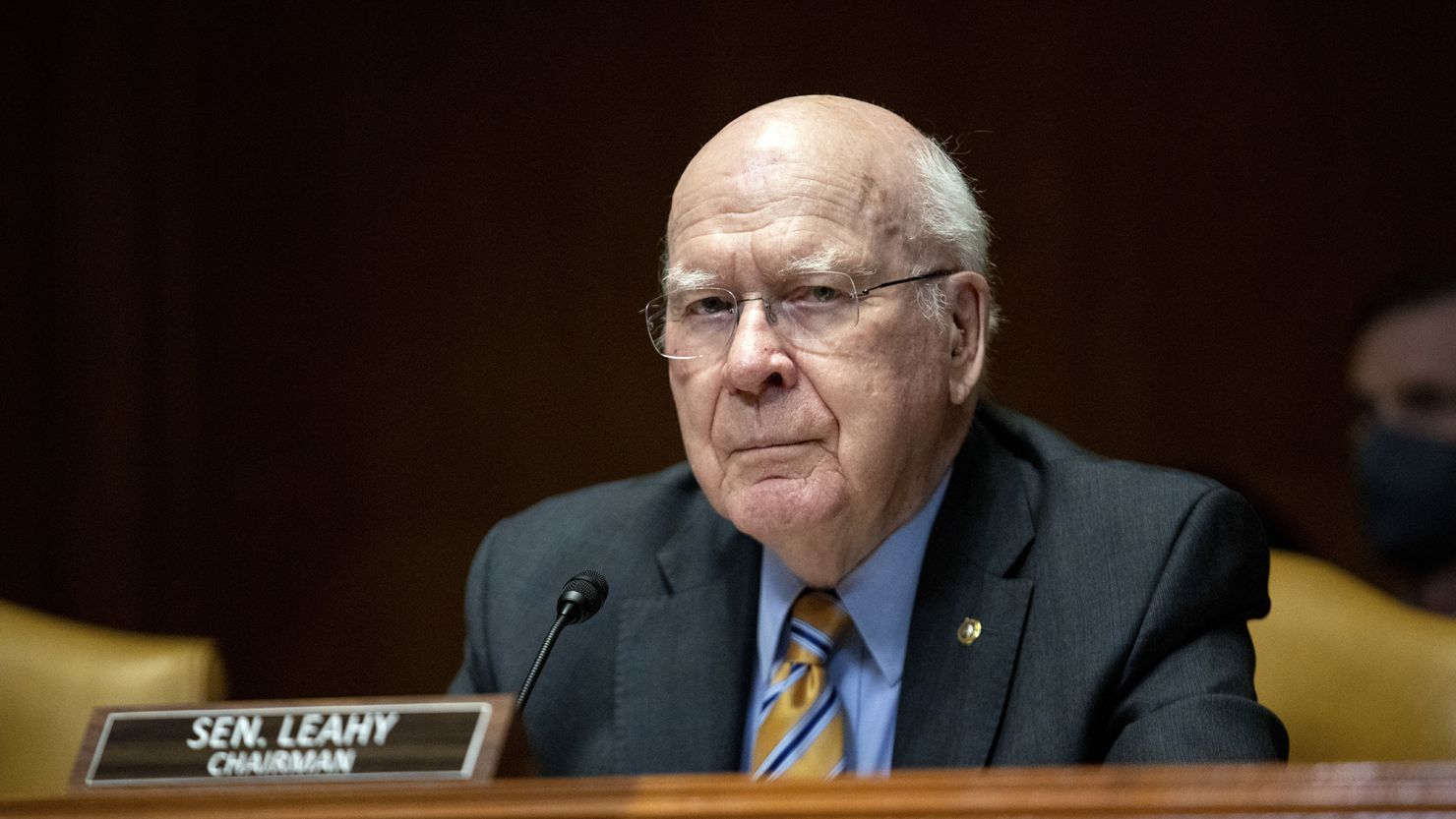 Sen. Patrick Leahy listens during a Senate Appropriations Committee Subcommittee meeting on defense on Tuesday, May 3, 2022, on Capitol Hill.