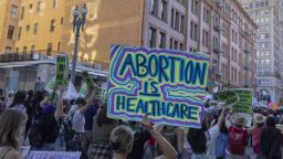 LOS ANGELES, CA - JUNE 24: Protesters gather in reaction to the announcement to the Dobbs v Jackson Women's Health Organization ruling on June 24, 2022 in Los Angeles, California. The Court's decision in the Dobbs v Jackson Women's Health overturns the landmark 50-year-old Roe v Wade case and erases a federal right to an abortion. (Photo by David McNew/Getty Images)