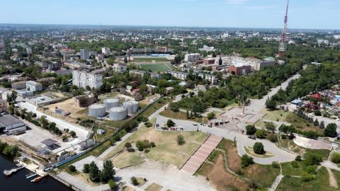 An aerial view shows the city of Kherson on May 20, 2022, amid the ongoing Russian military action in Ukraine. 