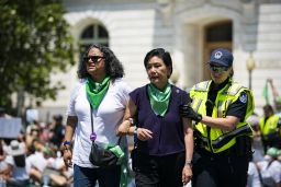 US Capitol police detain Rep. Judy Chu, a Democrat of California, for blocking an intersection with abortion rights demonstrators near the US Supreme Court in Washington on June 30, 2022.