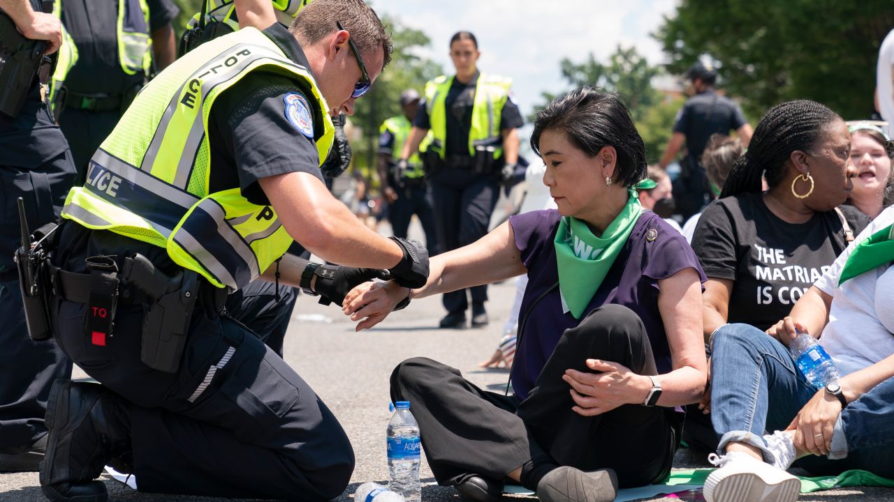 Democratic Rep. Judy Chu of California is arrested by Capitol Police with over a hundred people during a protest for abortion rights, June 30, 2022, in Washington.
