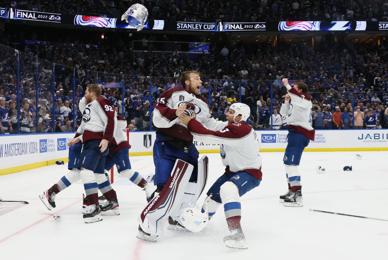 Players from the Colorado Avalanche celebrate after they defeated the Tampa Bay Lightning to <a href="https://www.cnn.com/2022/06/26/sport/colorado-avalanche-stanley-cup-winner/index.html" target="_blank">win the Stanley Cup</a> on Sunday, June 26. It is the franchise's first title since 2001.