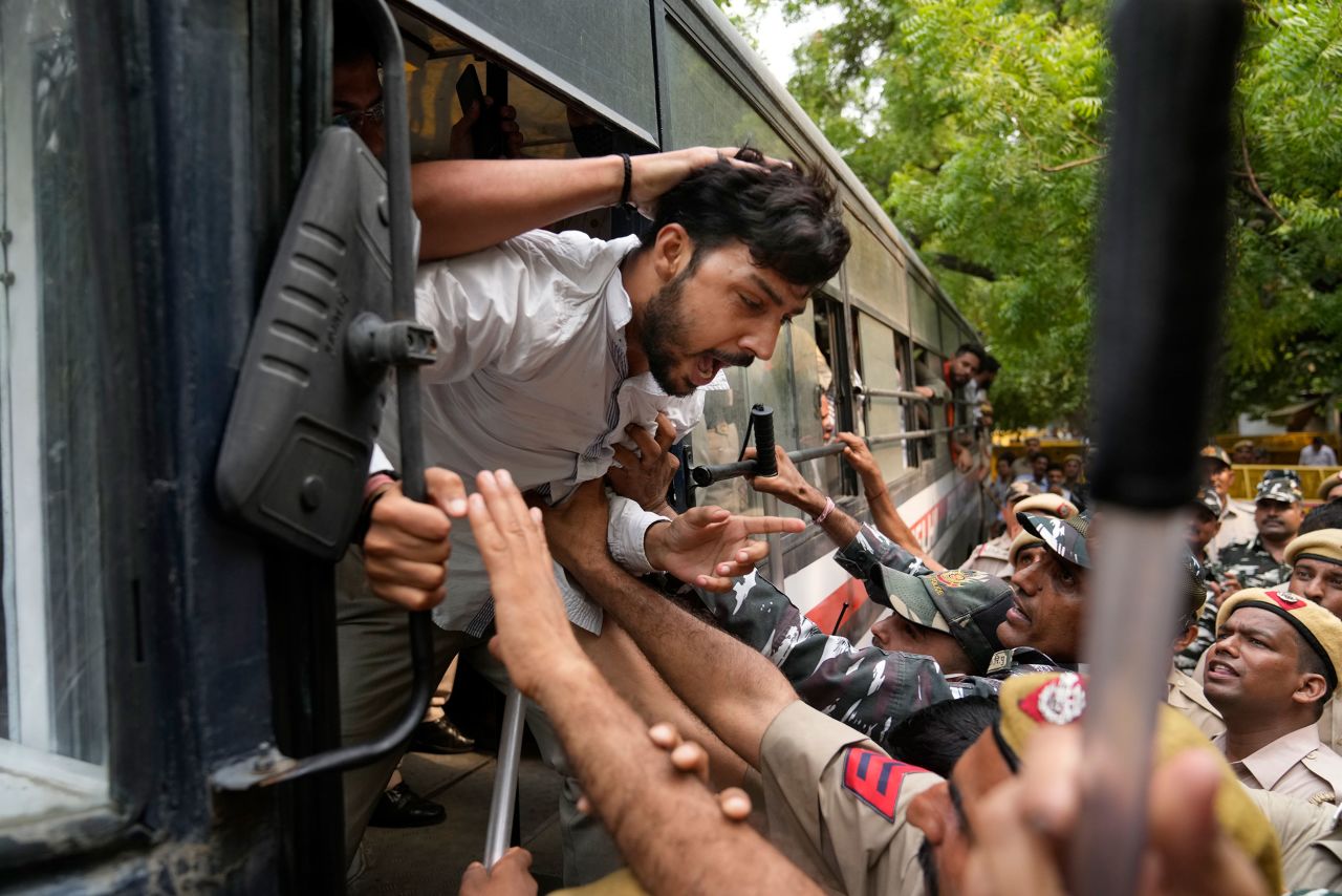 Police officers detain activists from right-wing Hindu parties who were protesting in New Delhi after a Hindu man was allegedly killed by two Muslim assailants on Tuesday, June 28. <a href="https://www.cnn.com/2022/06/29/india/india-udaipur-hindu-muslim-killing-intl-hnk/index.html" target="_blank">Religious tensions were flaring in India</a> as authorities tried to stop video of the brutal attack from circulating online.