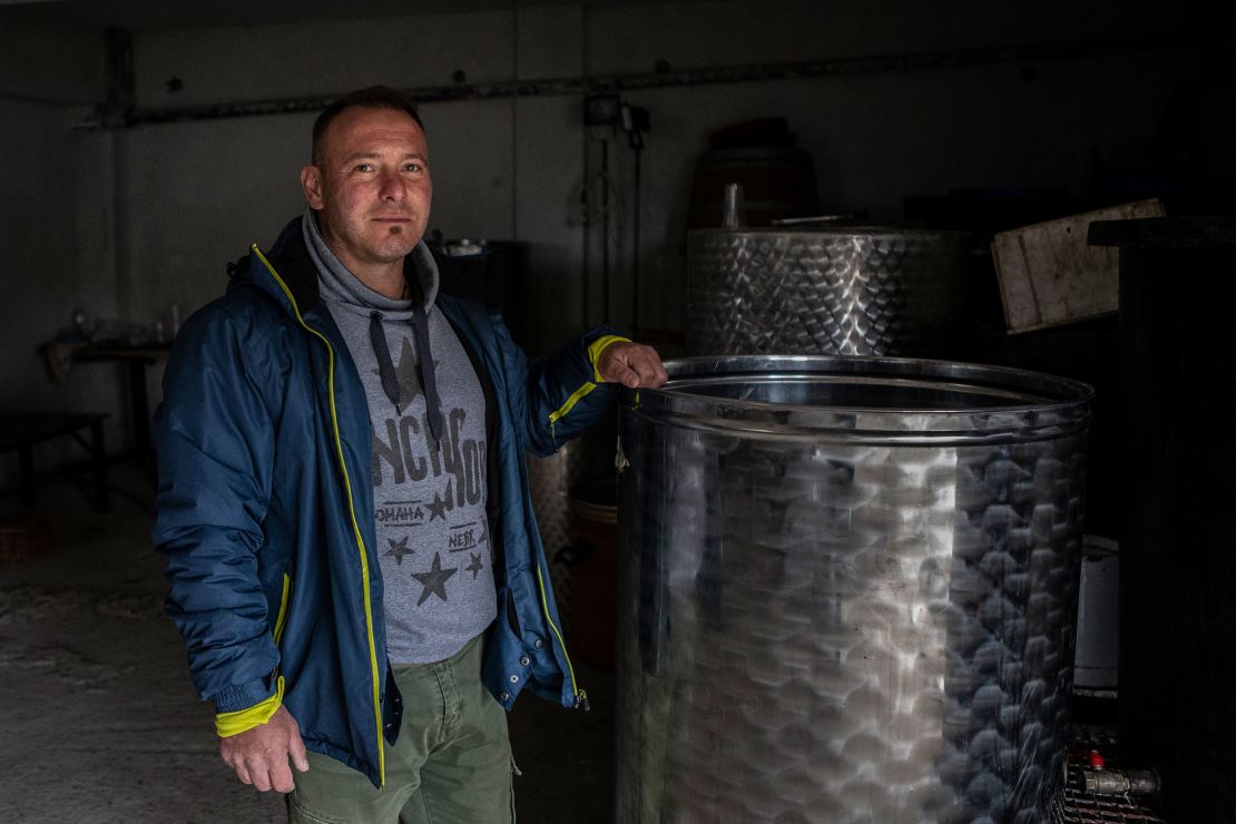 Dimitris Mitsaris in his garage, which is now part of his home winery.