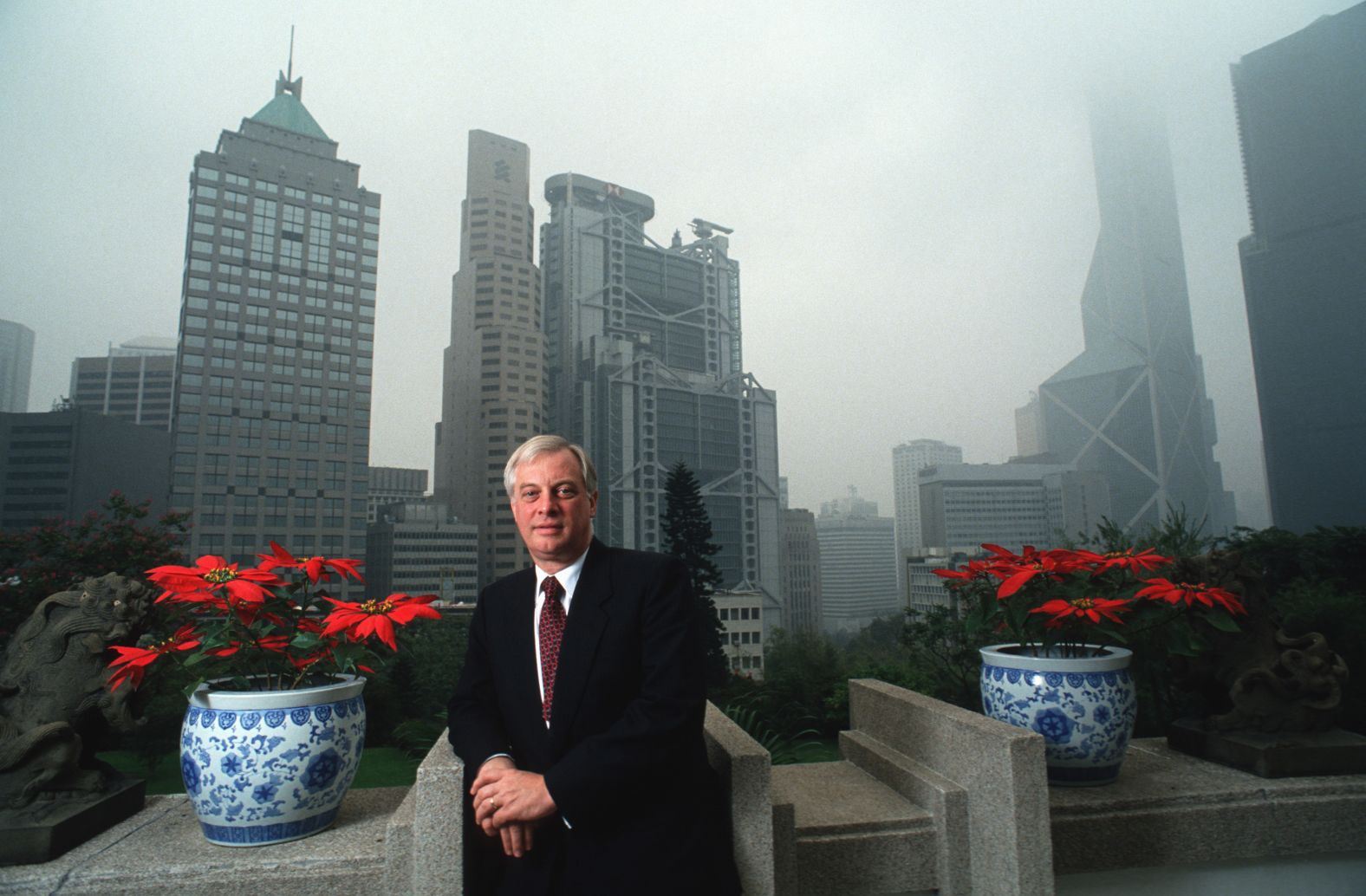 Chris Patten poses for a photo in 1993 at the Governor's House that overlooks central Hong Kong. Patten served as Great Britain's last colonial governor of Hong Kong from April 1992 until the handover of the city to China on July 1, 1997.
