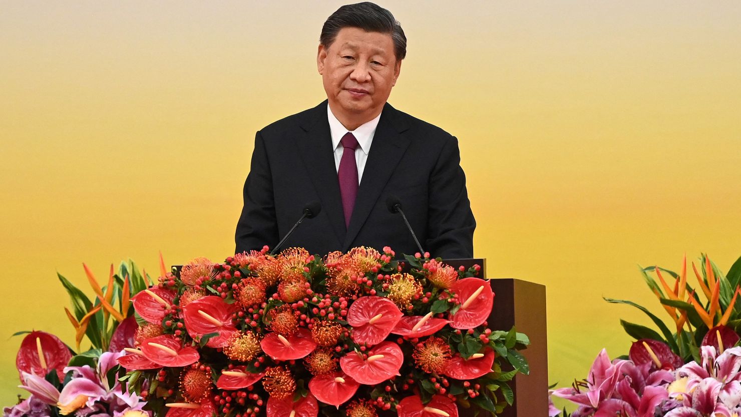 Chinese President Xi Jinping delivers a speech following the inauguration of Hong Kong's new leader and government in July. 