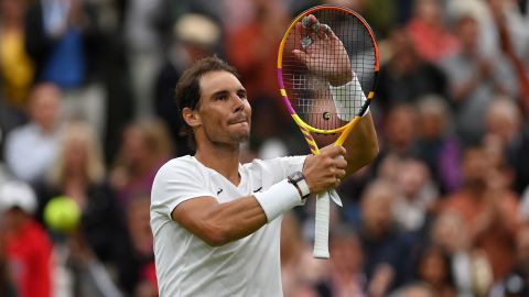 LONDON, ENGLAND - JUNE 30: Rafael Nadal of Spain celebrates winning against Ricardas Berankis of Lithuania during their Men's Singles Second Round match on day four of The Championships Wimbledon 2022 at All England Lawn Tennis and Croquet Club on June 30, 2022 in London, England. (Photo by Justin Setterfield/Getty Images)
